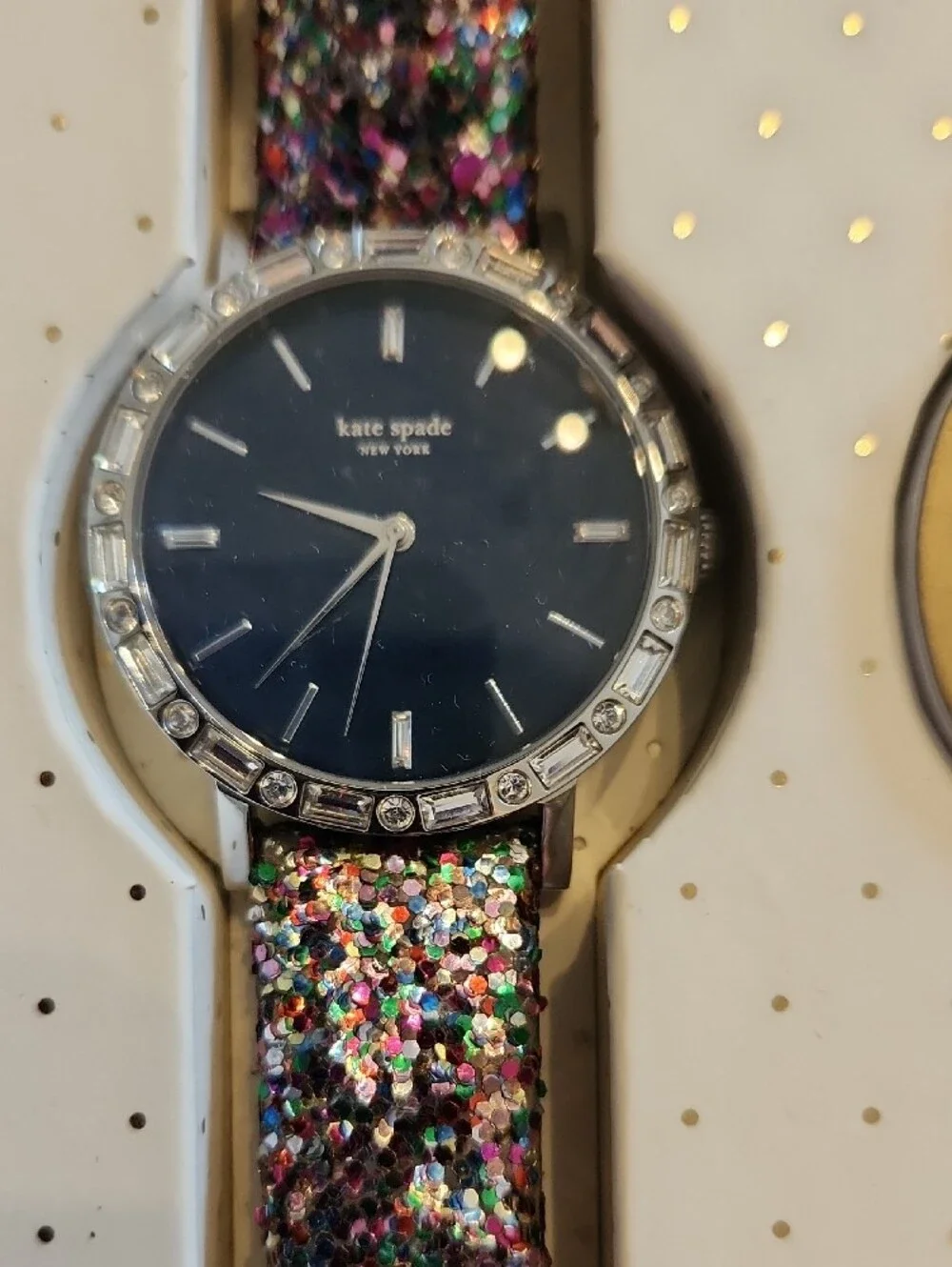 kate spade Multicolor Glitter Strap Watch with Navy Dial